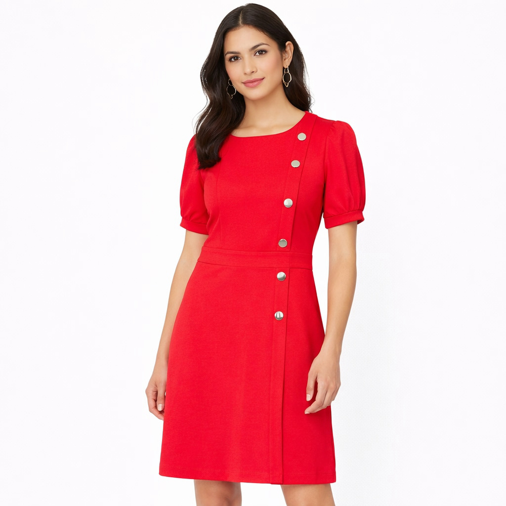 New York & Company Red Mini Dress with Gold Buttons S